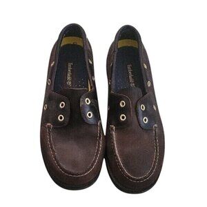 Timberland Mens‎ Leather Boat Shoes 10.5M Brown Casual Slip-On Durable Sole